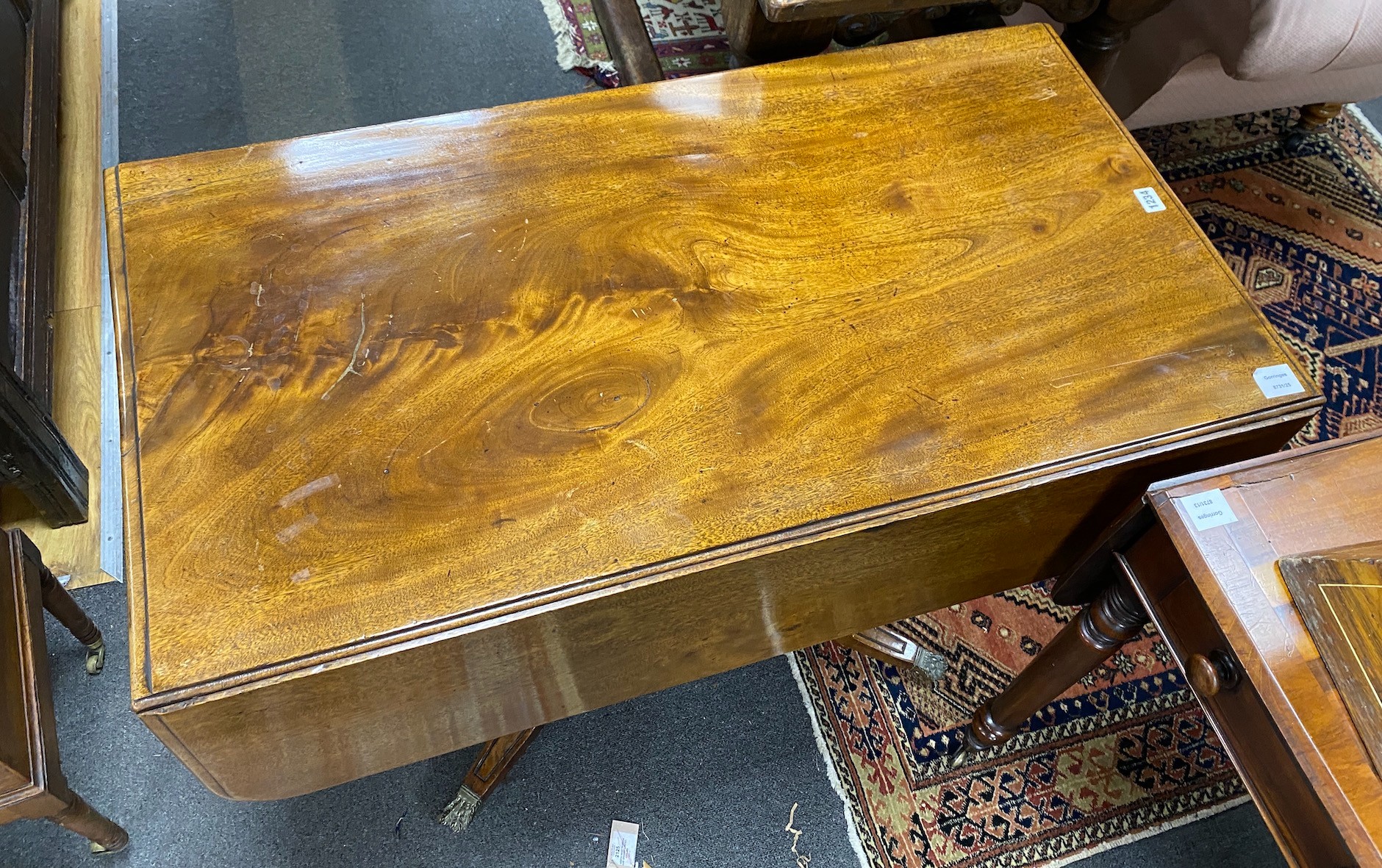 A Regency mahogany Pembroke breakfast table, width 104cm, depth 56cm, height 70cm *Please note the sale commences at 9am.